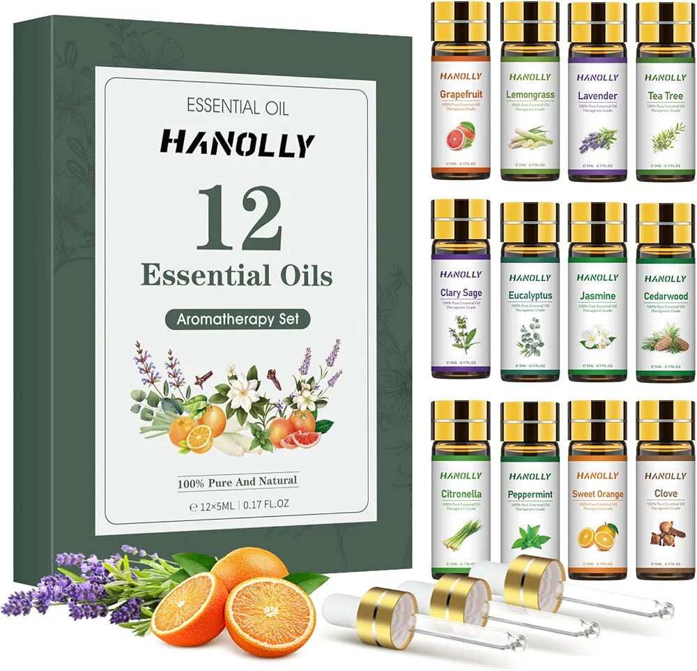 Essential Oils Set - 12 Pcs Essential Oil Kit for Diffuser, Aromatherapy, Massage, Skin Care, Soap & Candle Making - Premium Aromatherapy Diffuser Oils Set