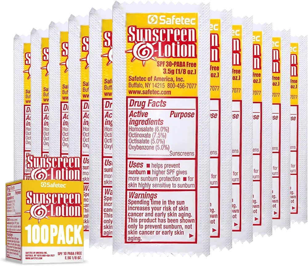 Sunscreen Lotion, SPF30 Protection and PABA Free, Individual Packets of Sunscreens (Pack of 100) – Travel Size Sun Screen for Outdoors, Bundled with reclosable Homesphere bag (100)