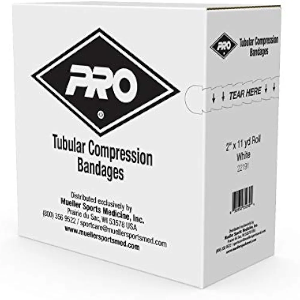 MUELLER Sports Medicine Pro Orthopedic Tubular Knit Compression Bandages, White 2"x11yd roll, 1 Box