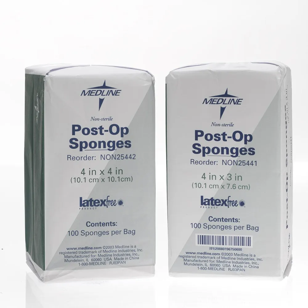 Medline Non-Sterile Post-Op Gauze Top Sponge Pads, 4" x 4", Wound Care Essentials, Pack of 100