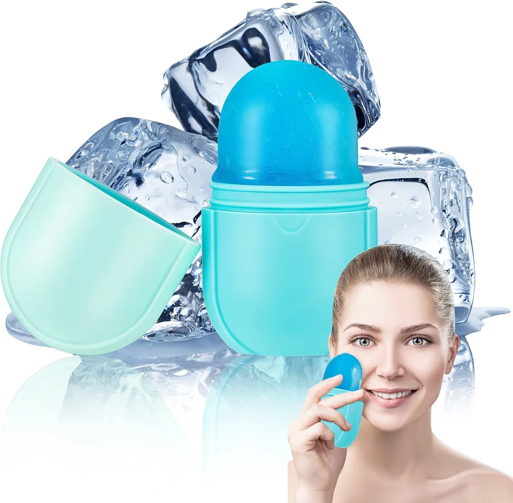 Ice Face Roller Ice Face Mould Ice Holder for Face Ice Stick Beauty Facial Icing Roller Skin Care Silicone Face Ice Cube Icing Tool Ice Sphere for Brighten Remove Lines (Blue,2.6 x 2.1 x 4.9 Inch)