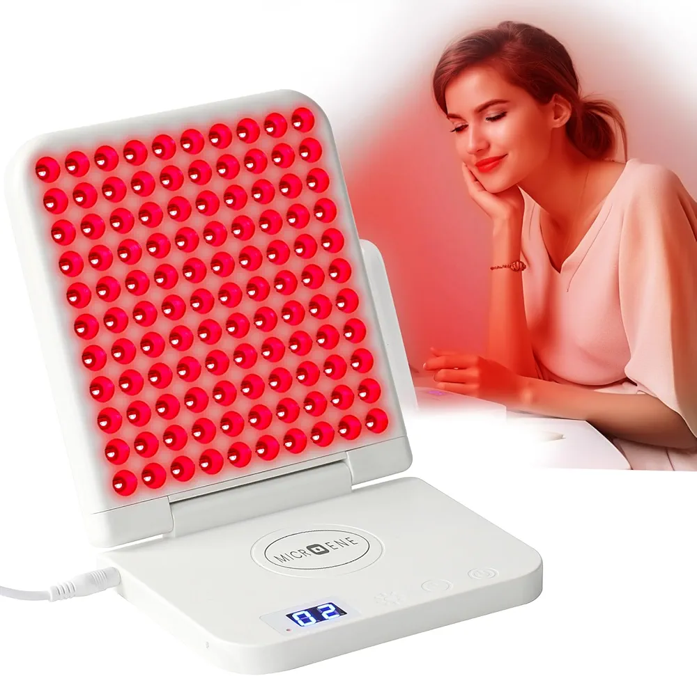 Red Light Therapy Lamp for Face & Neck, 3-in-1 Chip 660nm & 2X 850nm, Powerful 110 LEDs with Infrared & Near-Infrared, 3 Settings with Countdown Timer, Deep Tissue Heating for Skin, Muscles