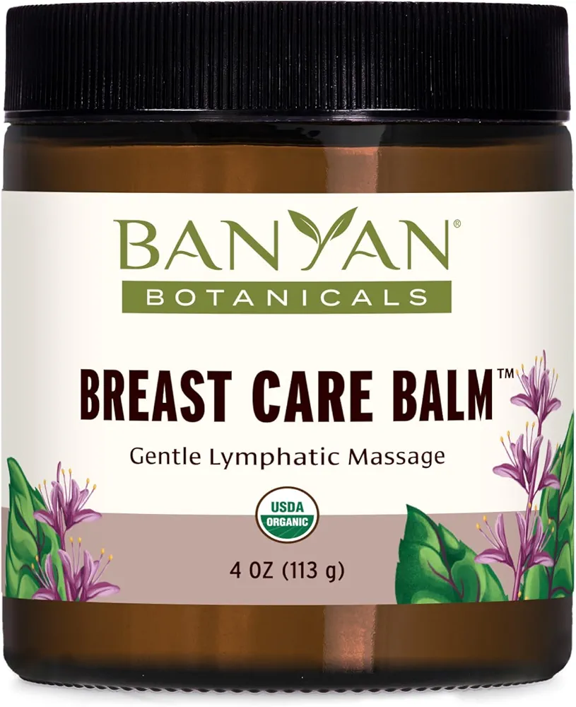 Banyan Botanicals Breast Care Balm – Organic Herbal Salve with Tulsi & Palmarosa – for Lymph Massage & Breast Health – Promotes Healthy Circulation – 4 oz – Non GMO Sustainably Sourced Petroleum Free