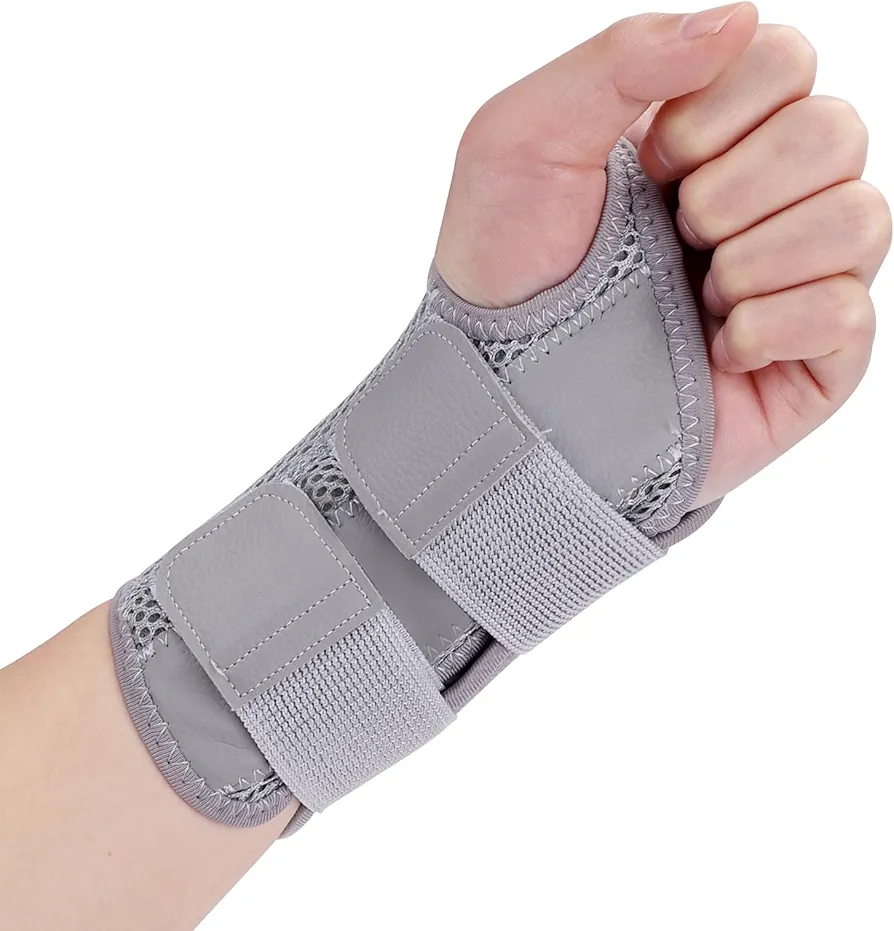 Wrist Brace for Carpal Tunnel, Night Wrist Sleep Support Splint with Compression Sleeve Adjustable Straps for Pain Relief, Arthritis, Tendonitis, Fitness (Left Hand-Gray, S/M (Pack of 1))