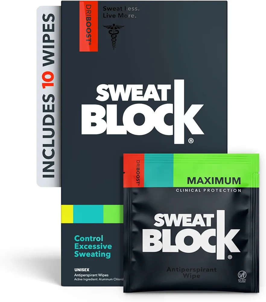 SweatBlock Max Clinical Antiperspirant Wipes - For Excessive Sweating & Hyperhidrosis - Up to 7 Days Protection/Wipe - Unisex - 10 Wipes