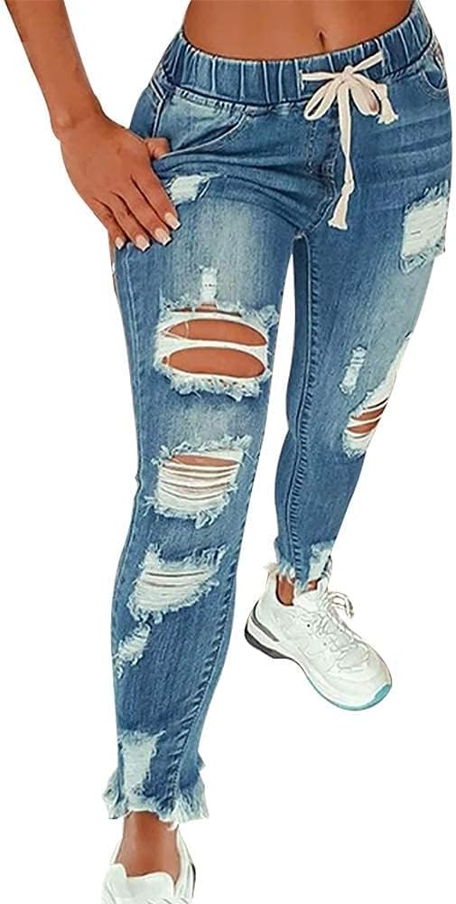 Women's Ripped Jeans High Waist Stretch Skinny Jean Destroyed Denim Plus Size Pants for Women