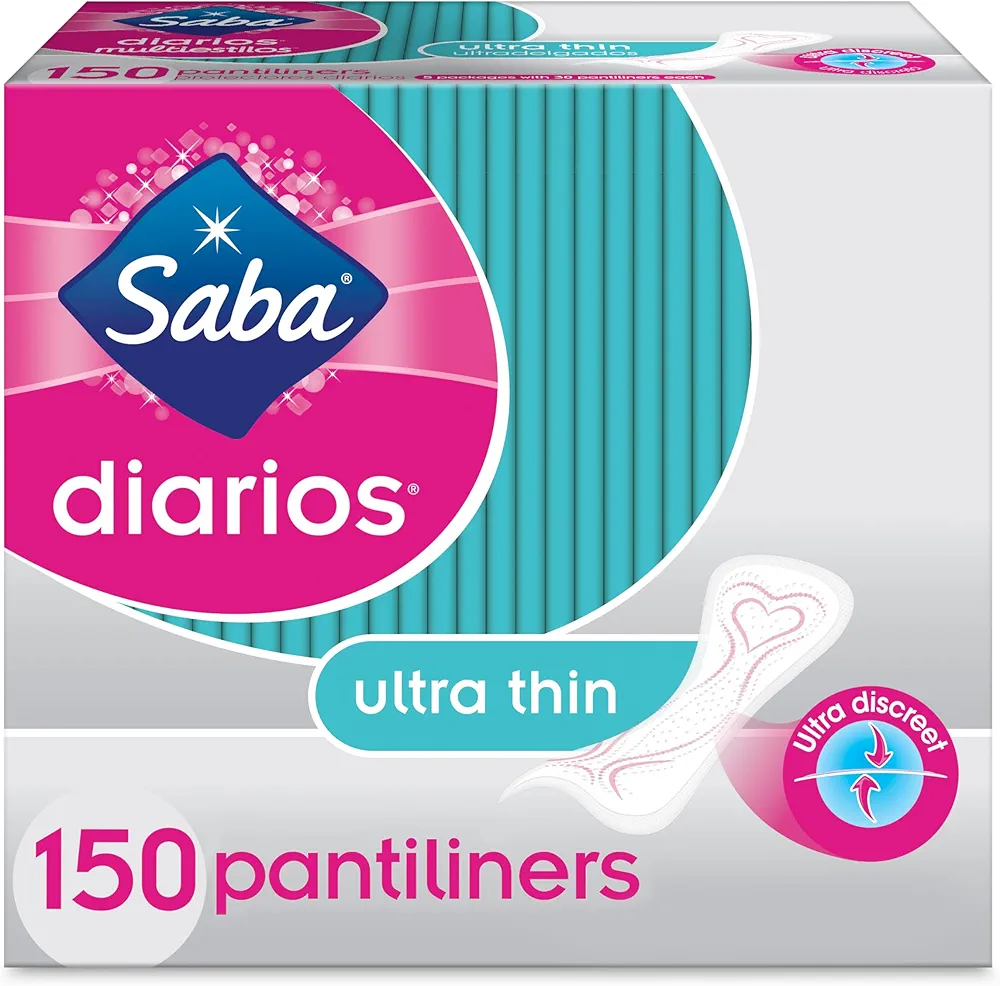 Saba Diarios Multishape Pantiliners | Ultra Thin & Discreet Panty Liners for Women | Designed for All Body Types | 150 Pantiliners (5 Packages, 30 Pantiliners Each)