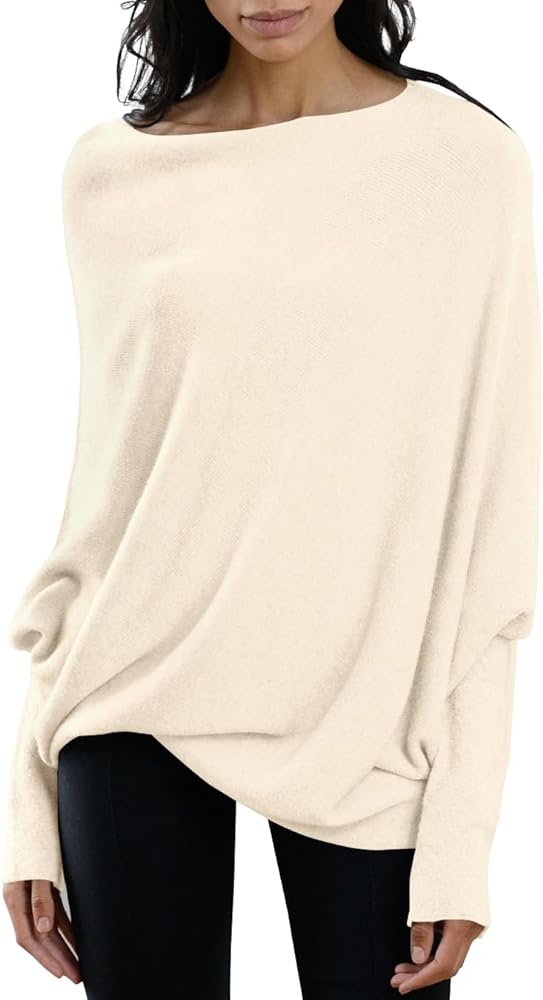 Imily Bela Batwing Boat Neck Sweaters for Women 2024 Spring Long Sleeve Soft Knit Loose Baggy Pullover Jumper Top