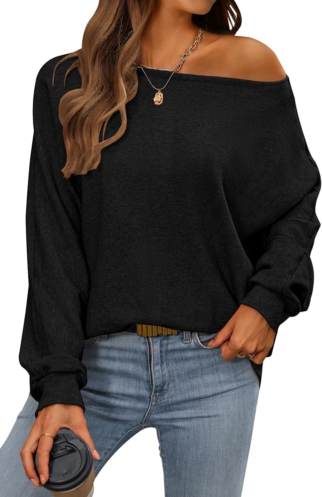 CFLONGE Women's Fall Sweaters 2024 Casual Oversize Pullover Batwing Long Sleeve Drop Shoulder Sweater Loose Knit Jumper Tops