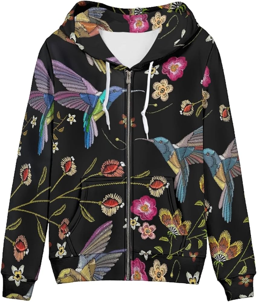 Irisjudy Color Stripes Zip up Hoodies for Women, Monet Art Sport Sweatshirt Women Ladies Hooded Tops for Spring Fall