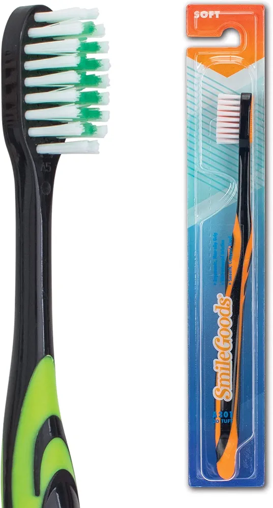 SmileGoods A301 Toothbrush, 30 Tuft, Soft Bristle, Individually Packaged Toothbrushes, Assorted Colors, Bulk Pack of 72