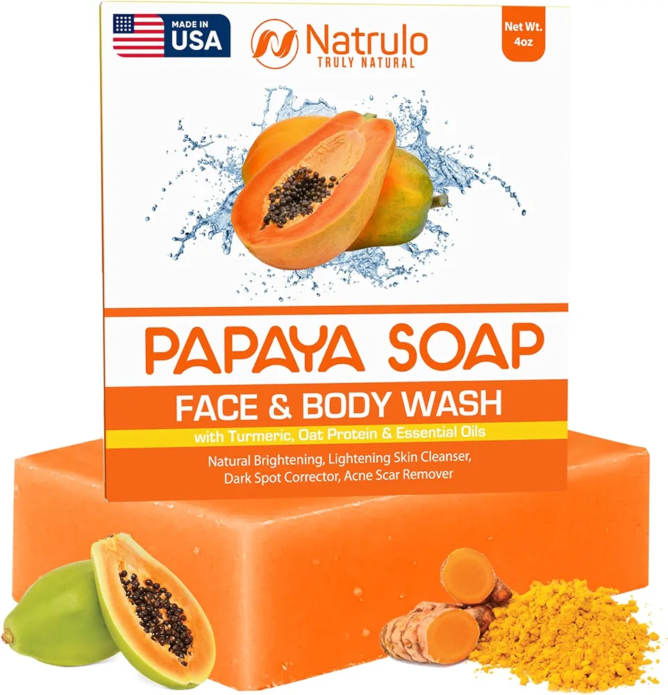 Papaya Soap Face & Body Wash – Skin Brightening Papaya Soap Bar for Dark Spots – Reduce Acne, Cleanse Scars, & Even Skin Tone – with Turmeric, Kojic Acid, & Essential Oils – for All Skin Types