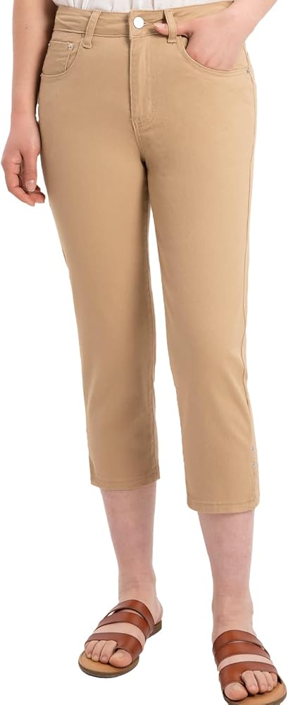 Hacikis Womens Twill Chino Capris Straight Leg Basic 5-Pocket Business Capri Pants Trousers