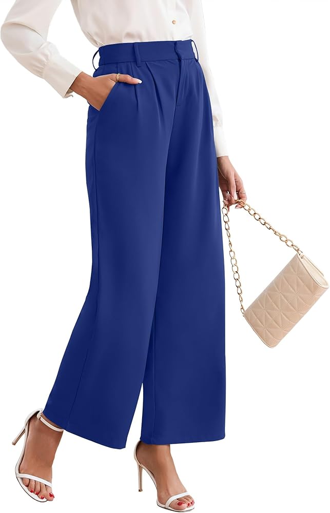 TASAMO Women High Waist Wide Leg Pants Elastic Waisted in The Back Office Business Casual Work Trousers for Summer Wear