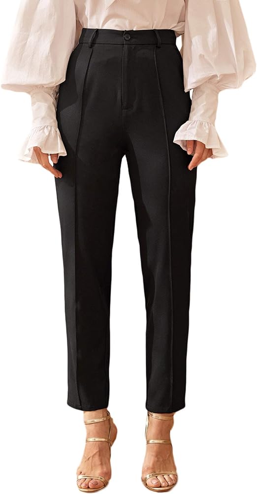 SweatyRocks Women's Elegant Work Dress Pants All Day Straight Leg Business Pants Black L