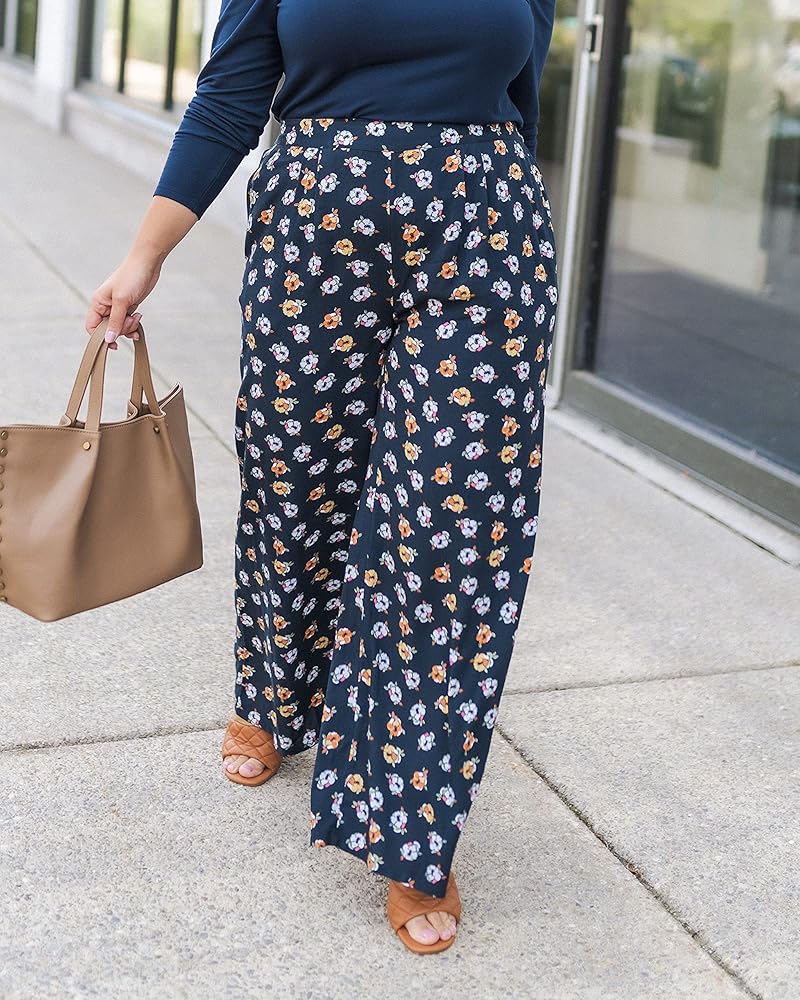 The Drop Women's Navy Floral Print Wide Leg Pants by @caralynmirand