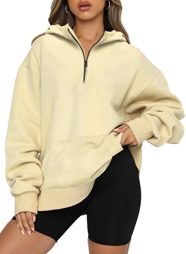 BLENCOT Women Half Zip Pullover Hoodies Long Sleeve Casual Oversized Y2K Fall Sweatshirt with Pockets S-3XL