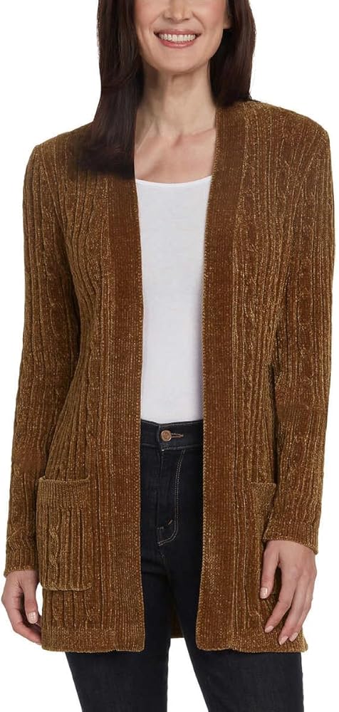 Matty M Women's Cozy Cable Open Front Chenille Cardigan Sweater US Alpha Regular Regular