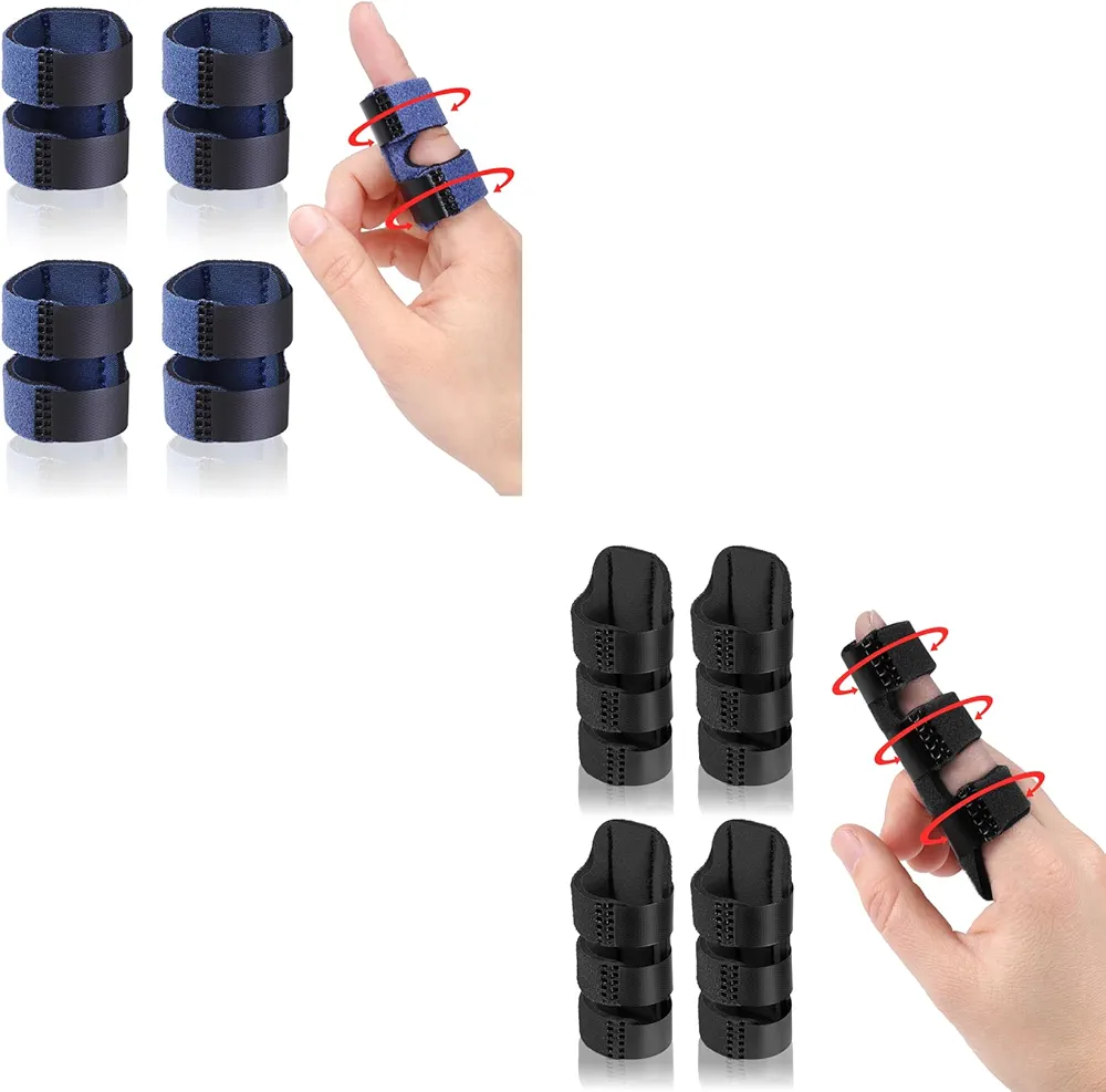 Thumb Finger Splints Blue 4pcs and Trigger Finger Splint Black 4pcs