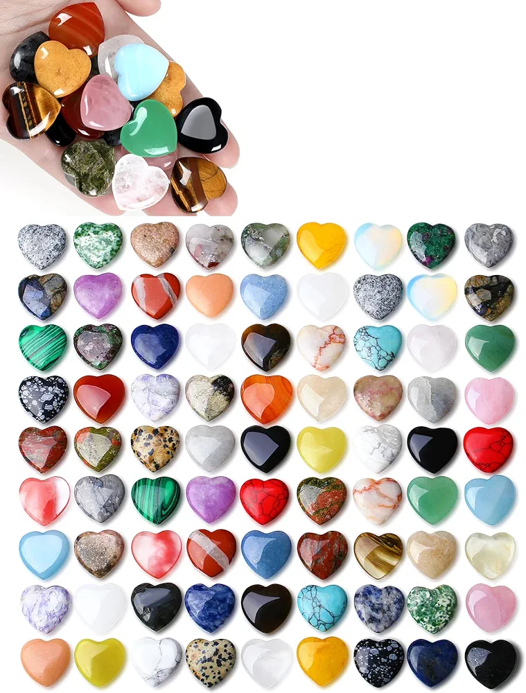 Bundle of 10 PCS Heart Crystals and 80PCS Heart Shaped Healing Crystal Palm Natural Polished Love Shaped Gemstones Assorted Set Bulk Wholesale Reiki Energy Balancing Meditation Gift