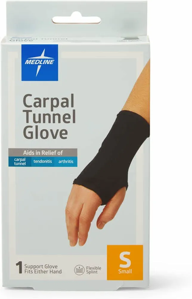 Medline Carpal Tunnel Glove with Flexible Splint, Black, Small