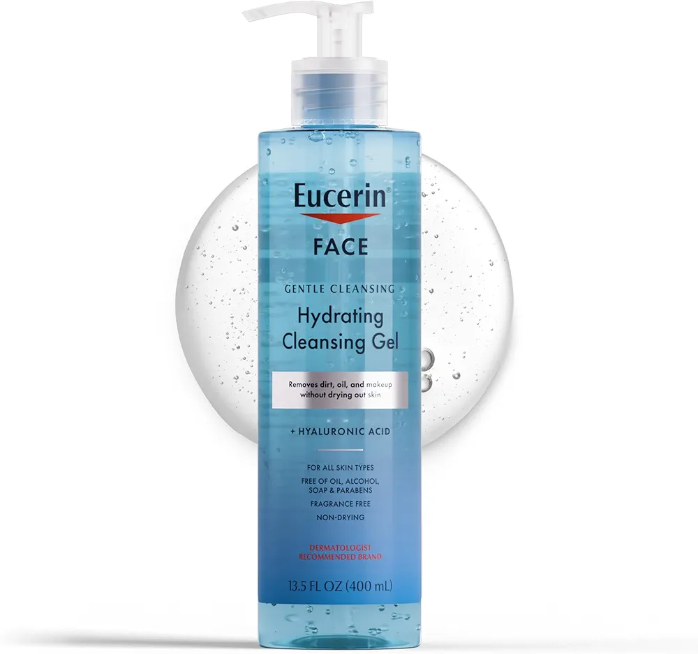 Eucerin Face Gentle Cleansing Hydrating Cleansing Gel, Daily Face Wash and Makeup Remover with Hyaluronic Acid, 13.5 Fl Oz Bottle