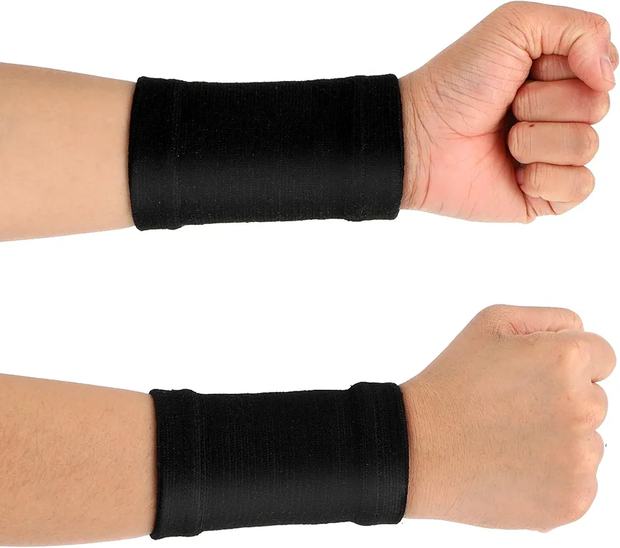 Wrist Compression Sleeve, 2 Pairs Spandex Soft Elastic Wrist Brace Hand Band Sport Support Wraps Arthritis Pain Relief for Men Women Work Gym Typing Golf Volleyball (Black)