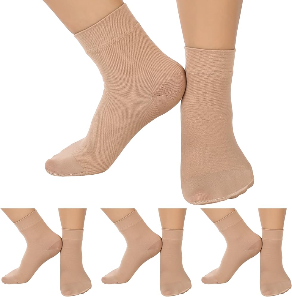 Shinymoon 4 Pairs Ankle Compression Socks 15-20 mmHg Closed Toe Ankle Compression Sleeve Ankle Brace Support Sleeve Plantar Fasciitis Socks for Women Men Swelling (Nude Color)