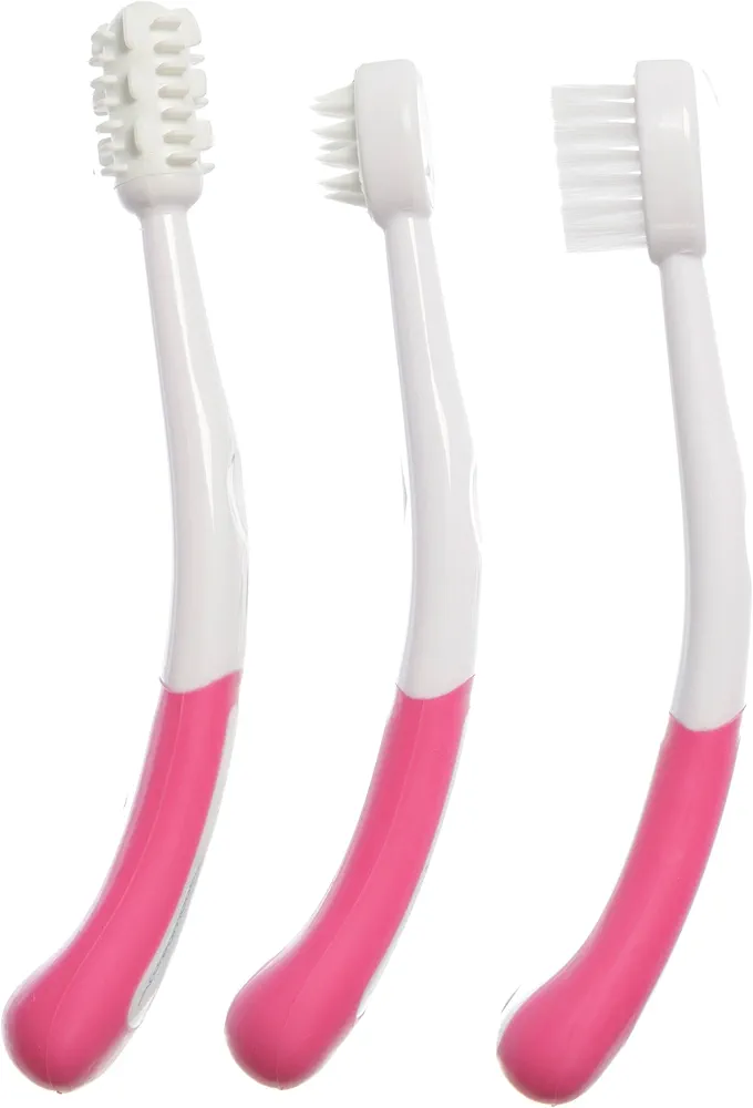 Dreambaby 3 Stage Baby Gum & Tooth Care Toothbrush - Soft & Gentle Rubber Bristles - Ergonomic Easy Grip Handle - for Young Gums & Developing Teeth - Pink - Model L324