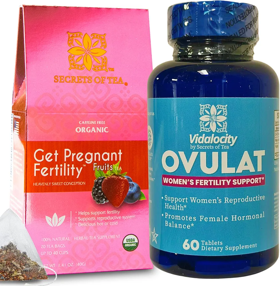 Secrets Of Tea Fertility Bundle - Fertility Tea and Fertility Supplements for Women, Prenatal Vitamins with Inositol, Vitex and Folate to Help Support Hormone Balance for Women