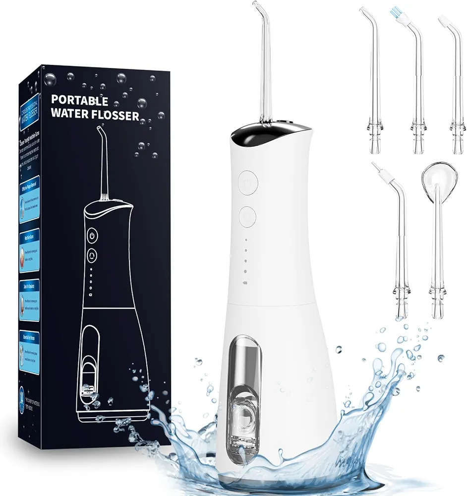 Water Dental Flosser Pick for Teeth - 4 Modes Cordless Portable Water Flosser for Teeth Cleaning with 5 Jet Tips, 300ML Rechargeable Water Picks Oral Irrigator for Home Travel, IPX7 Waterproof