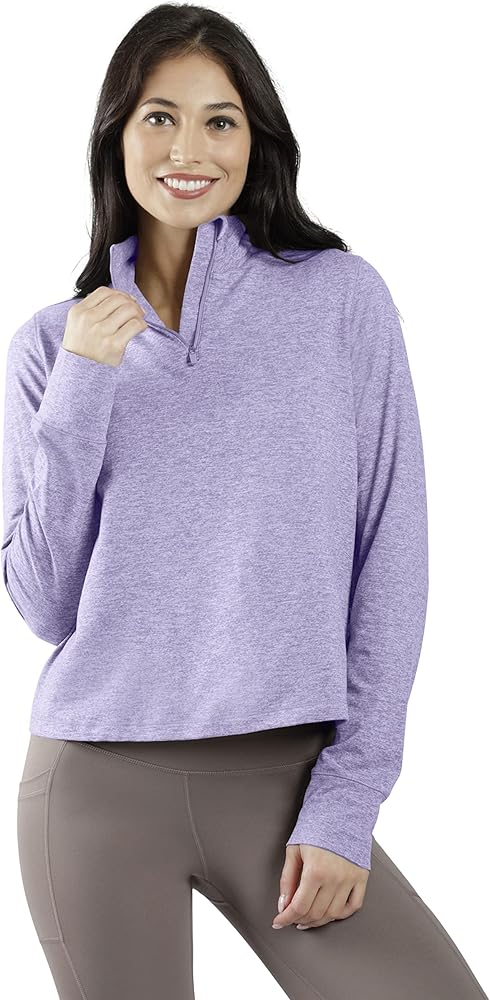 90 Degree By Reflex Cropped Two Tone Heather Long Sleeve Quarter Zip Jacket