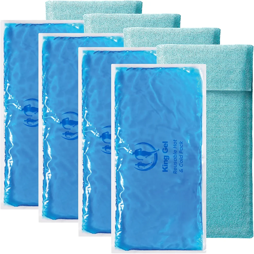 4PK Flexible Ice Packs for Injuries Reusable - Gel Ice Pack Cold Compress for Knee, Back, Neck, Wrist, Hand, Elbow, Ankle Pain Relief - 9.5" x 4.5"