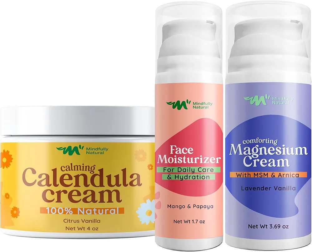 Mindful Bundle - Face Moisturizer (Mango & Papaya), Calendula Soothing Cream and Magnesium Cream (Lavender Vanilla)