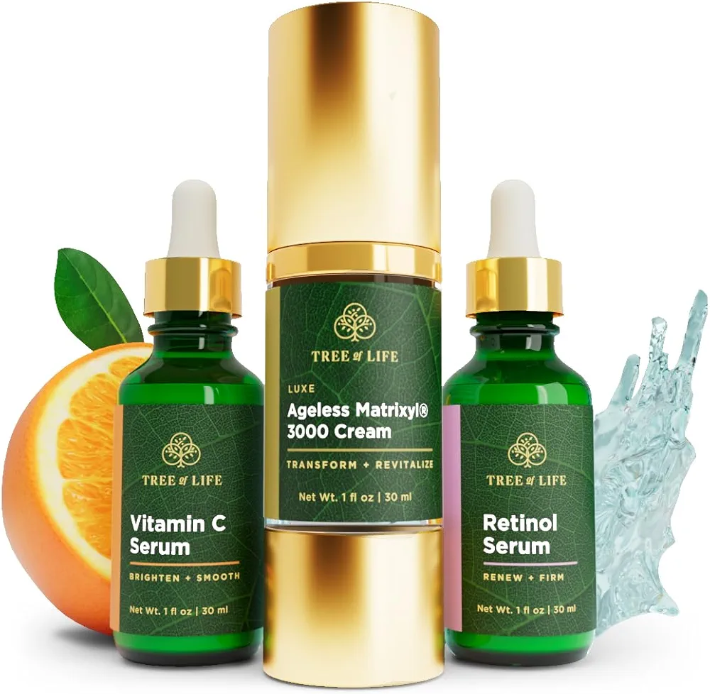 Tree of Life Rejuvenation Pack with Vitamin C Serum + Retinol Serum + Luxe Ageless Matrixyl® 3000 Cream, Tighten and Lift Trio, 3 count x 1oz