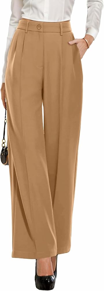 GRECERELLE Womens Dress Pants Wide Leg High Waisted Pants for Women Business Work Trousers Palazzo Pants