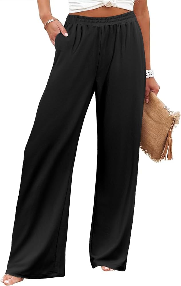 Womens Wide Leg Palazzo Summer Pants Casual Boho Lounge Trousers with Pockets