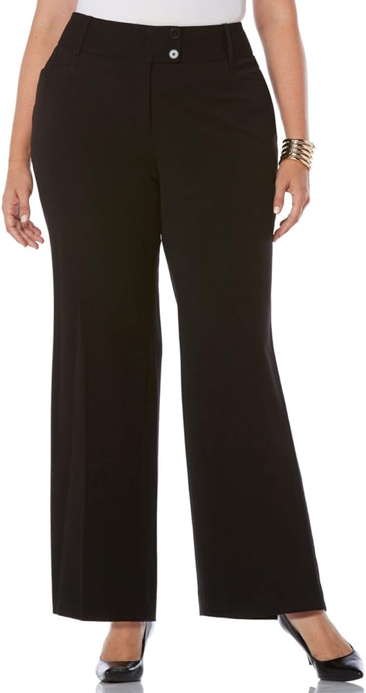 Rafaella Women's Plus Size Curvy Fit Gabardine Bootcut Stretch Dress Pants with Pockets