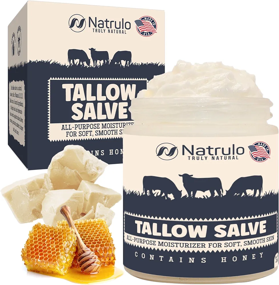 Beef Tallow Salve – All Natural Grass Fed Beef Tallow & Honey All Purpose Balm – Moisturizing Body Salve Great for Eczema, Cracked, Dry, Itchy, Irritated Skin – Skin Repair Skincare Made in USA