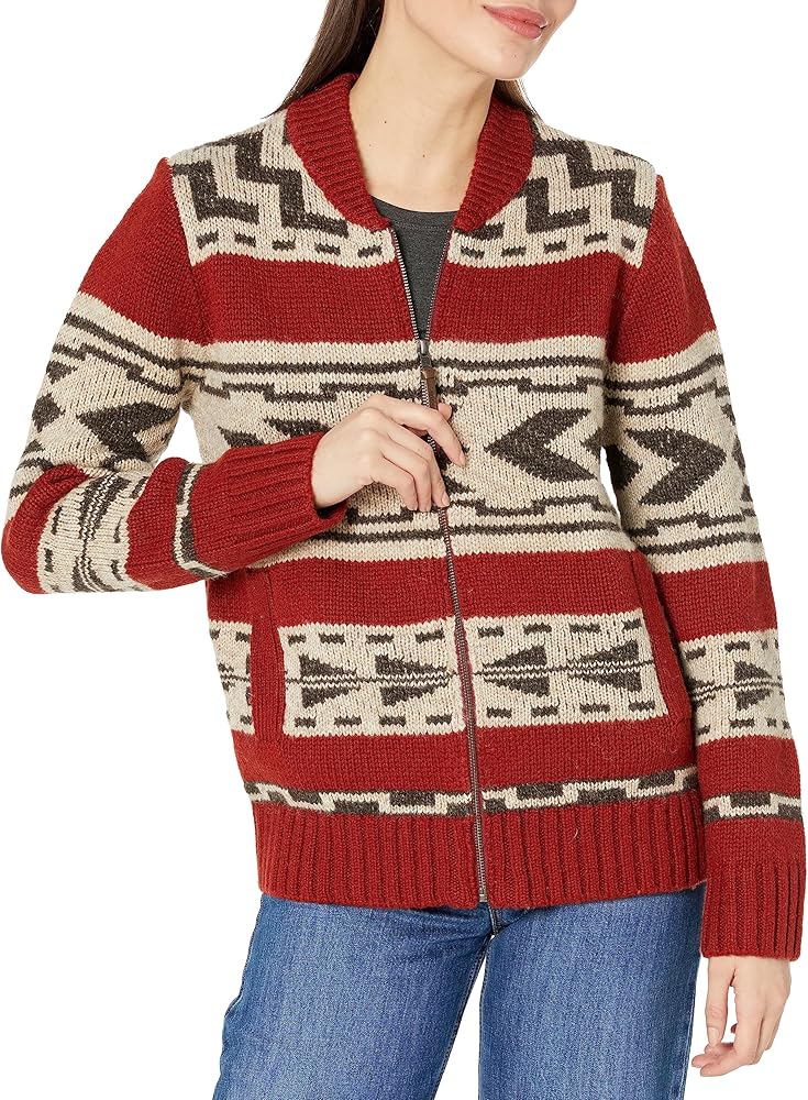 Pendleton Women's Graphic Shetland Zip Sweater, Chili Red Multi, Small