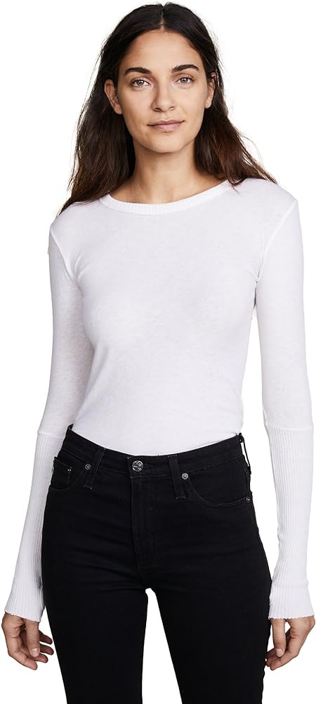 Enza Costa Women’s Cashmere Blend Cuffed Crew Top with Thumbholes