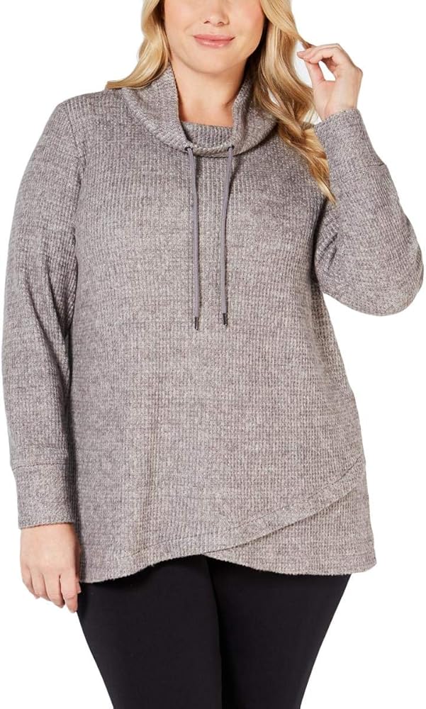 Ideology Womens Plus Cowl Neck Heathered Pullover Sweater