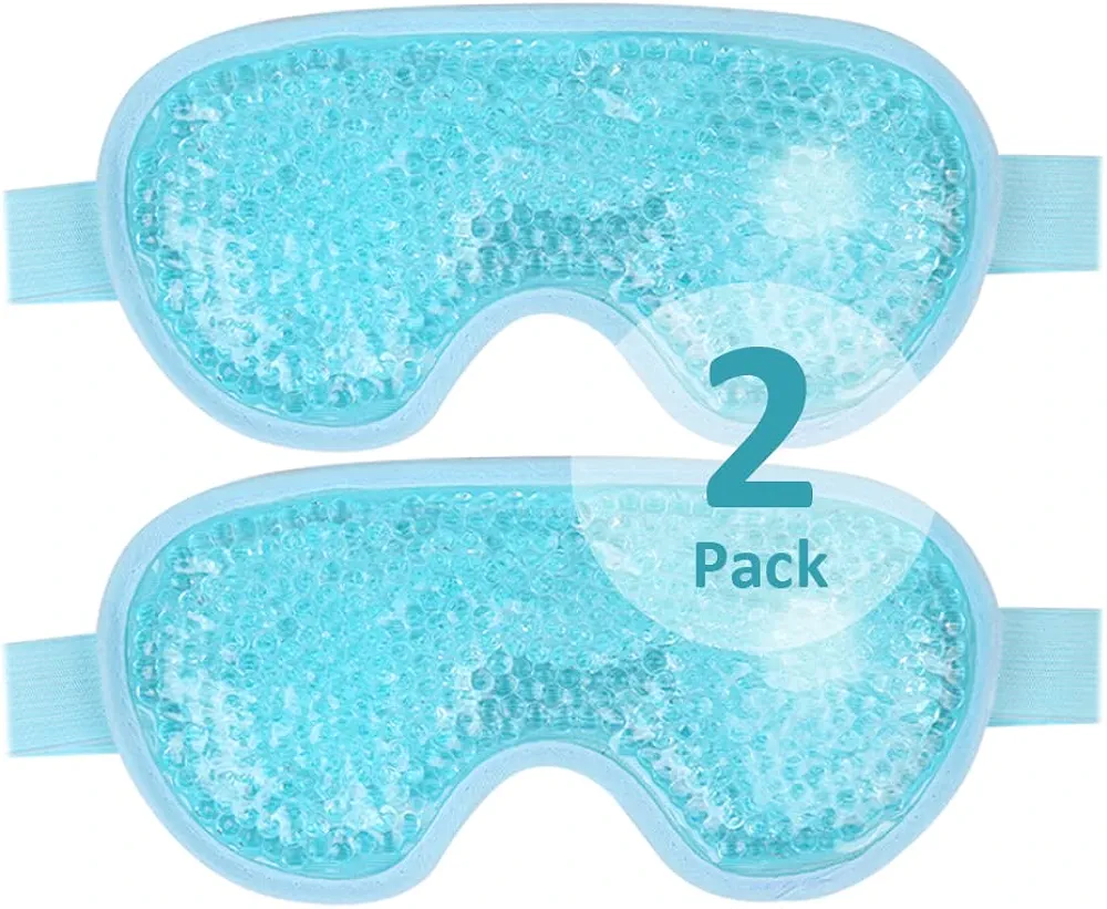 NEWGO Cold Eye Mask Cooling Eye Mask Eye Ice Pack for Puffiness, Reusable Ice Eye Mask Gel Eye Mask Frozen Eye Cold Compress for Dark Circles, Migraines, Stress Relief, Skin Care (Blue-2Pack)