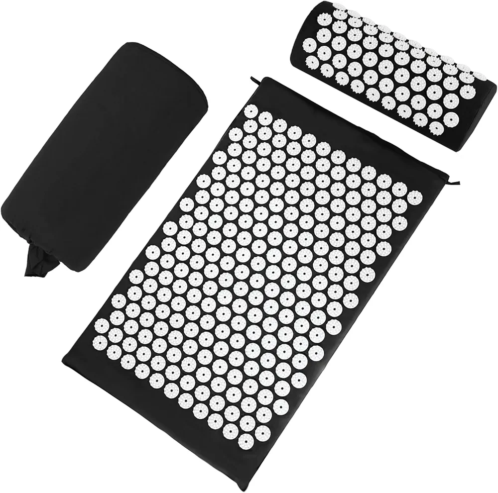 Acupressure Mat Set, Acupuncture Point Massage Pillow, Relieving Back and Neck Pain, Muscle Relaxation and Stress Reduction, Sciatica Relief, Suitable for Men and Women, Carry a Handbag, Black White