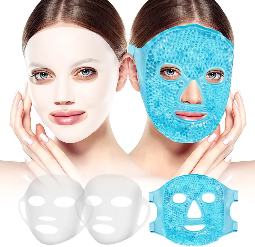 Face Ice Pack and 2 Packs Silicone Face Mask Cover, Ice Face Mask Hot Cold Eye Compress Skin Care Set for Women for Puffiness Swelling Relief Beauty Spa Essentials Gifts