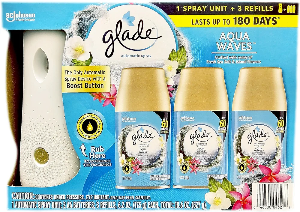 Glade, Automatic Spray Air Freshener 1 Holder + 3 Refills - Aqua Wves - 18.6 Ounce