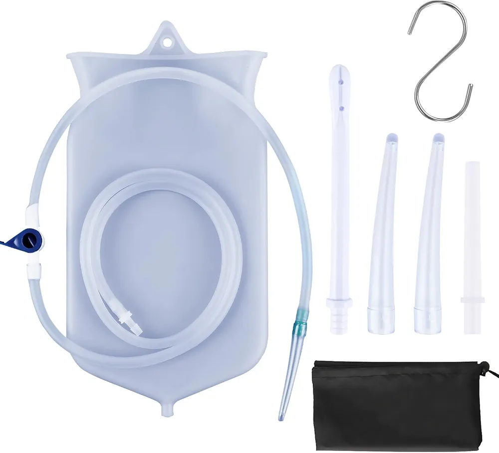 Silicone Enema Bag Kit - 2 Quart Capacity, 5 Multi-Size Reusable, Controlled Water Flow for Colon Detox Cleanse Enemas