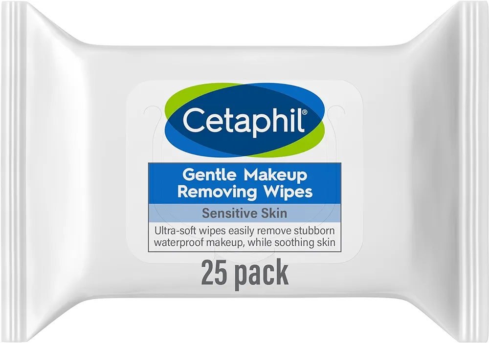 Cetaphil Gentle Makeup Removing Face Wipes, Daily Cleansing Facial Towelettes Gently Remove Makeup, Fragrance and Alcohol Free, 25 Count