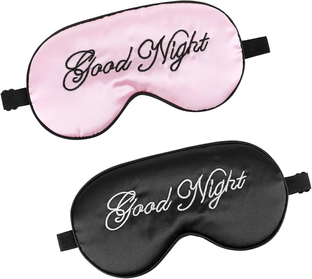 2 Pack Sleep Mask Silk Eye Mask Natural Pure Silk Soft Satin Blindfold with Adjustable Strap Night Eye Sleep Shade Cover for Women Men Travel Sleeping Nap Meditation Blackout (Black Powder)