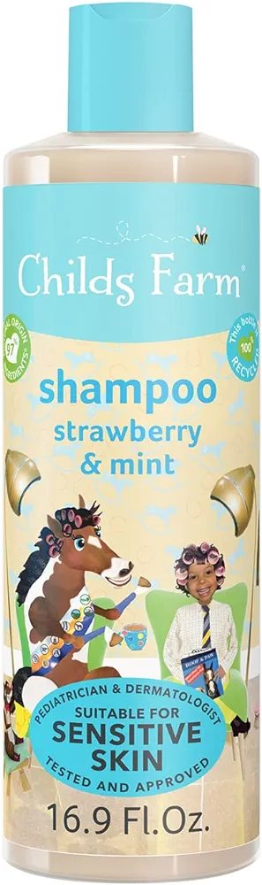 Childs Farm, Kids Shampoo for Dry, Sensitive, Eczema-prone Skin & Scalp, Strawberry & Organic Mint, Detangles & Nourishes, Vegan, Cruelty-Free, 16.9 fl oz